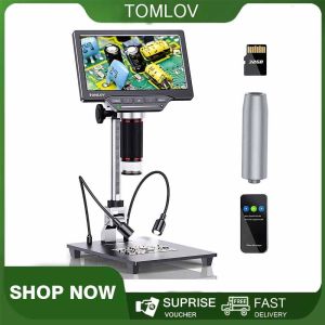TOMLOV DM201 7-Inch Digital Microscope 32GB High Definition Industrial Inspection Mobile Phone Maintenance Magnifying Electron Microscope With Screen and 10CM Extension Tube