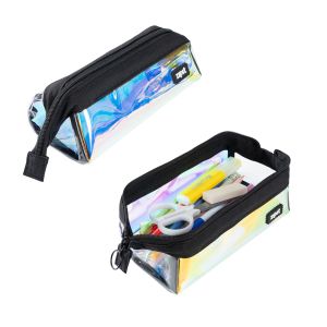 ZIPIT Lenny Pencil Case for Adults / Teens Large Capacity & Sturdy Wide Opening Stationery In Iridescent Colour Black