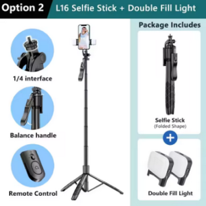 Tongsis Tripod Bluetooth L16 Aluminium Selfie Stick Remote Tripod Tongsis HP Kamera DSLR Mirrorless dengan Adapter Mount 1/4 dan Holder Phone Smartphone