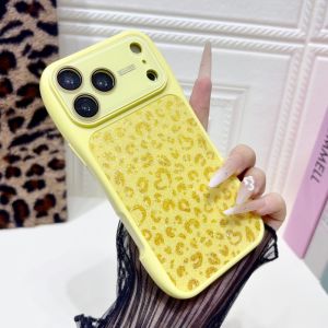 Luxury Leopard Print Glitter Curved Bumper Case For iPhone 17 16 15 14 13 Pro Max Shiny Bright Camera Glass Protective Funda