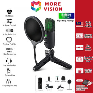 BM501 RGB Condenser Microphone Bundle Studio Recording Broadcasting Mic Type C Live Monitoring Volume Control