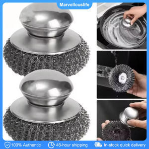 Stainless Steel Wire Ball Brush with Handle Pot Cleaning Brush Dishwashing Brush Kitchen Cleaning Gadgets