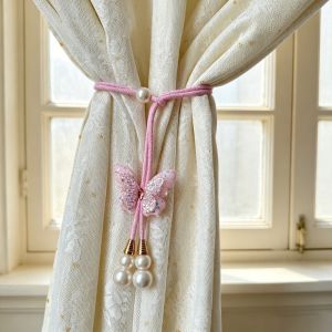 HUNIU 2PCS Adjustable Butterfly Curtain Tie Strap Decorative Creative Pearl Curtain Buckle Curtain Accessory Artificial Pearl Curtain Tie Back Room