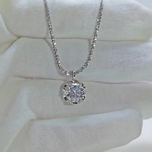 Moissanite Necklaces for Women 925 Sterling Silver Sparkling Cauliflower Chain with a 2CT Diamond Pendant Delicate Jewelry Gift.