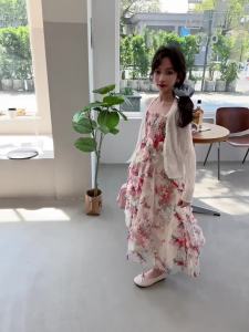 Váy Liền Hoa Nhí Mùa Hè Ngọt Ngào Cho Bé Gái 2024 Váy Đi Biển Trẻ Em Trung Và Lớn Phong Cách Phương Tây Mới Váy Dây Treo Trẻ Em