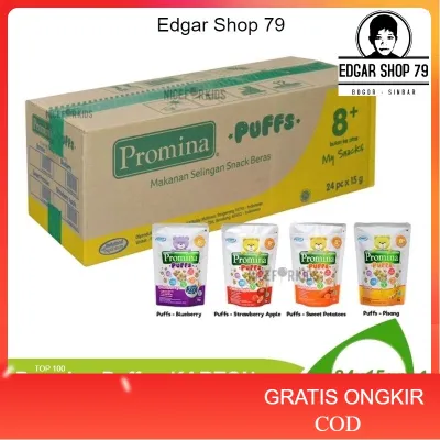 Promina Puffs 1 DUS Karton Puff Biskuit Sereal Makanan Cemilan Bayi 8 Bulan Ke Atas