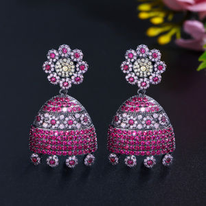 SEQUITO Trang Sức Retro Bollywood Ấn Độ Kundan Jhumka Bông Tai Thả Hoa Tua Rua Dài Hình Chuông Tua Rua Hình Hoa Hồng Đỏ Tím Đầy Đủ Cho Nữ SE598