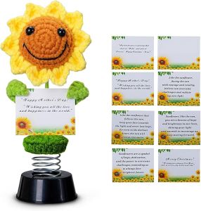 Handmade Emotional Support Sunflower Gifts for Women with Positive Affirmations Cards College Student Inspirational Gift Crochet Sun Flower for Her Mom Unique Mothers Day Birthday