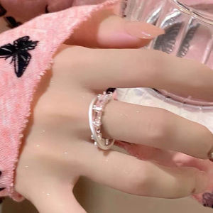 Ganten🍎Cincin Terbuka Zirkon Silang Desain Khusus Cincin Jari Telunjuk Cincin Paduan Seng Merah Muda COD