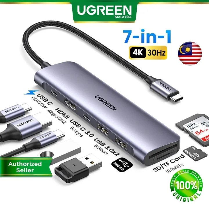 Flash sale-localUGREEN 7 IN 1 USB C Hub Docking HDMI Adapter 4K30Hz Display USB 3.0 PD 100W SD TF Card Reader Laptop Macbook iPhone 17