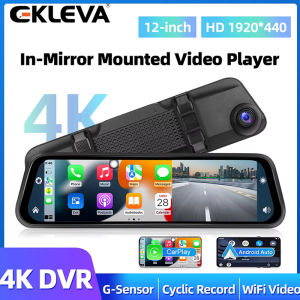 EKLEVA 9.66" 4K Dash Cam Wireless Carplay & Android auto Car DVR RearView Mirror Camera DashCam Recorder wifi Mirror Monitor