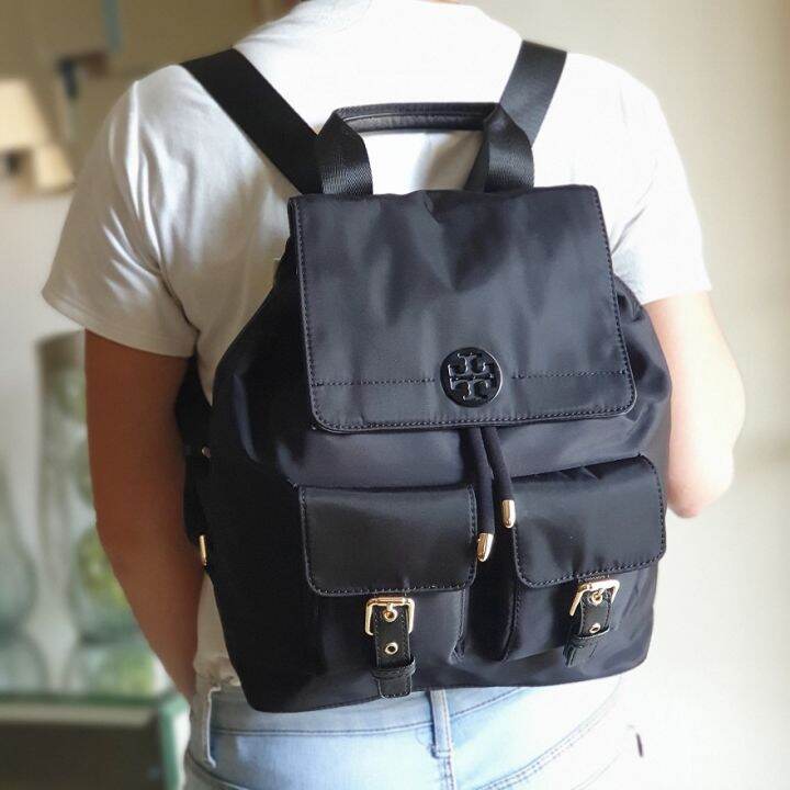 T.O.R.Y. B.U.R.C.H Plain Backpack Tilda Nylon Flap 2 WAY Black