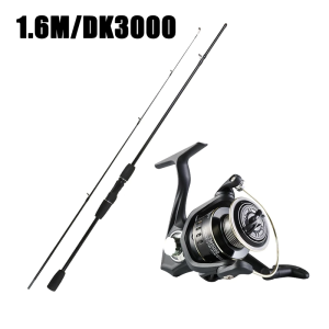 Fishing Rod Set M Medium Rod 1.6-2.1M 2 Sections Rod KD3000 5:2:1 Metal Reel Black Fishing Set