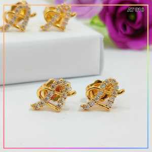 Cute Jewelry Anting Dewasa Tusuk Love Permata Perhiasan Lapis Emas AT 016