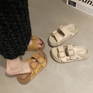 รองเท้าแตะหนัง  สําหรับผู้หญิงสวมใส่แฟชั่นชายหาดหนาพื้นรองเท้าในฤดูร้อนเบาและไม่ลื่นลําลองคนดังอินเทอร์เน็ตย้อนยุค