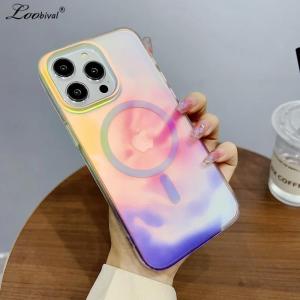 Aurora Gradient for Magsafe Magnetic Case for iPhone 15 14 16 17 Pro Max Air 13 16Pro Laser Colorful Painting Acrylic Cover