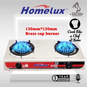 HIGH QUALITY HOMELUX Stainless Steel Body Double Gas Stove Cooker HDS-222 With Sirim High Flame Dapur Masak