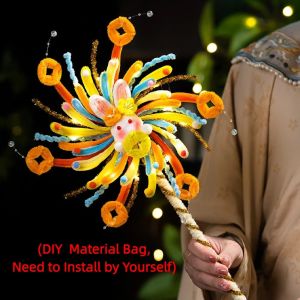 FANTAE Handheld Glowing Rotating Lantern Twister Stick Unfinished Windmill Rabbit Lantern Creative Cute Spinning Lamp Festival Decoration