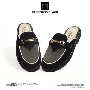 Mikihas - Sandal Mules Wanita Kasual Slip-On Kulit Suede - Blustring Black