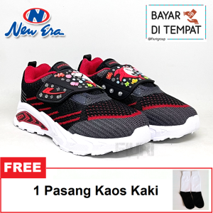 FIURI - NEW ERA - BABY SHARK V 28-31 HITAM MERAH - SEPATU SNEAKERS KANVAS SOL KARET ANAK KECIL LAKI-LAKI - SEPATU PEREKAT KETS LUCU FASHION TRENDY - SEPATU SEKOLAH PAUD TK KRETEKAN COWOK MURAH PROMO DISKON BONUS KAOS KAKI