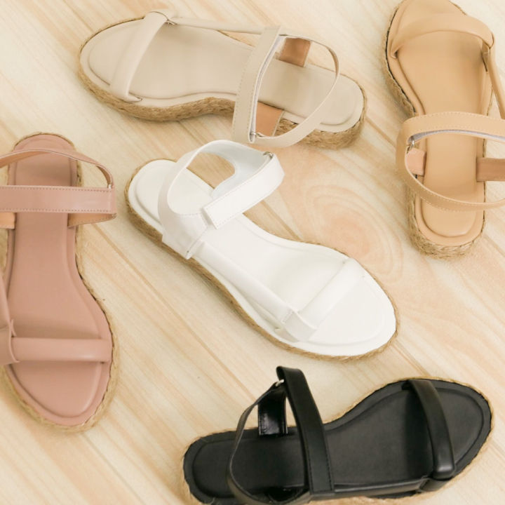 Kimi Melany Velcro Strap Abaca Slippers Casual Beach Flat Sandals Korean  Fashion Women Footwear