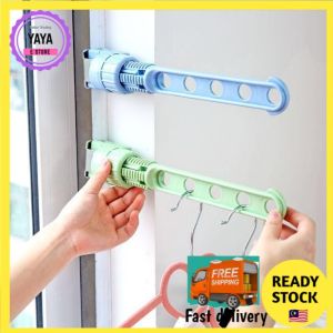 Ready 🇲🇾 Hanger Portable Folding Travel Foldable Window Frame Hanger Indoor Drying Clothes Rack Laundry Rack 5 Holes