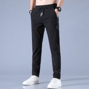 Ice silk pants mens loose breathable straight slim casual pants summer thin trousers stretch mens sports pants