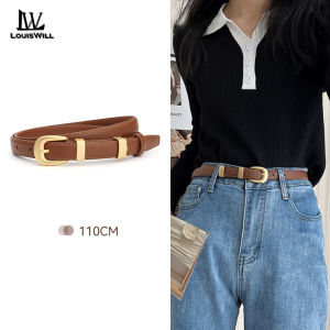 LouisWill Fashion Women Belts Retro Belt Elegant Slim Belt Soft Second-layer Cow Leather Belt Adjustable Girls Ladies Long Straps Waistbands Dress Coat Alloy Buckle Leisure Belt