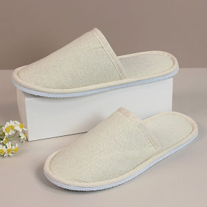 [Free Shipping] Linen Yellow Fine Linen Slippers With Willow Leaf Pattern Thick Sole For Hotel And Guesthouse Rooms Summer Cotton-Linen Slippers 5Mm