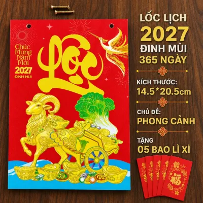 Quyển lịch xé 365 ngày 2027 kích thước 14.5 x 20.5cm phong cảnh chữ lớn số to có ngày giờ hoàng đạo