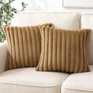 Elegant Cozy Faux Fur Pillow Case with Soft Fluffy Stripes Hypoallergenic Polyester Cushion Cover for Bedroom and Home Decor