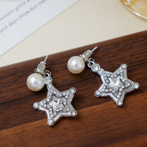 Fashionable Ring Gift 韩系锆石星星吊坠珍珠耳环女冷淡风时尚气质绝美个性高级百搭耳饰