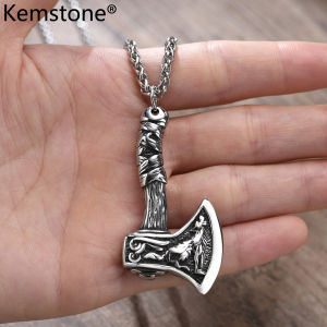Kemstone Viking Axe Steel Pendant Necklace Retro Grey Mens Gothic Jewelry Gift