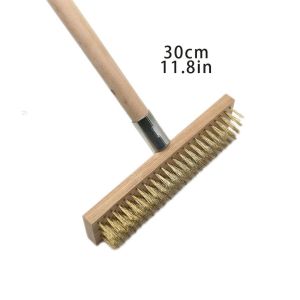 20/30cm Stainless Steel Floor Brush with Wood Handle Stiff Bristle Brush for PatioGarden& Pool Moss