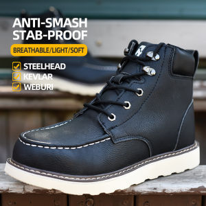 (Free 1 Sock) Pro Safety 915 Mid Cut Lace Up Safety Shoes Brown Black Kasut Keselamatan