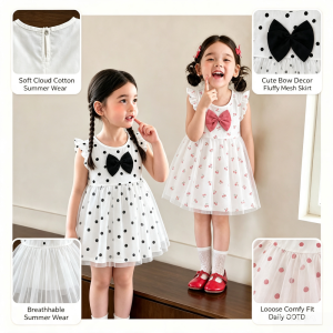 AILEBE Kids Dresses Cloud Cotton Short Sleeve Summer Dress Soft Breathable Lightweight With Decor Cute Prints Loose Comfy Fit Sweet Princess Style OOTD Pambahay For Baby Girls 0-13 Years Perfect For Dailywear