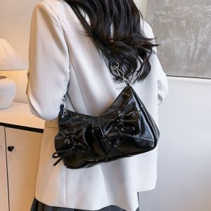 XEANG Pleated Bowknot Crossbody Bag Korean Style Solid Color Y2k Shoulder Bag Cute Ruched Pu Dumpling Bag Girls