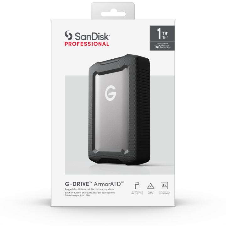 SanDisk Professional 1TB,2TB,4TB & 5TB (SDPH81) G-DRIVE ArmorATD, Rugged, Durable portable external HDD, Up to 140MB/s,  USB-C (5Gbps), USB 3.2 Gen 1 ประกัน Synnex 3 ปี for MAC OS and Windows