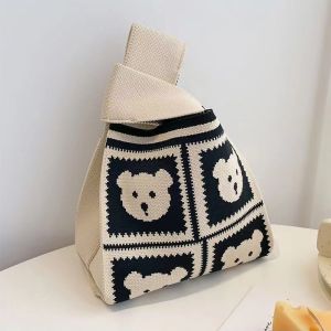 Tas wanita rajut motif bunga korean style Knit knot bag import kekinian