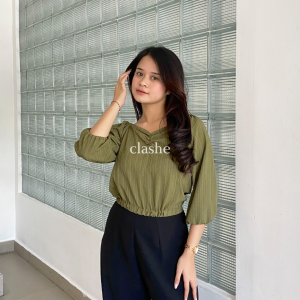 Baju Blouse Kerut Wanita Atasan Lengan Panjang Lady Crush Crinkle Anti Lecek Korean Style Kekinian Terbaru Ootd Wendy Top by Clashe