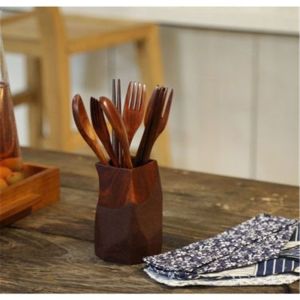 OKDEALS Japanese Style Handmade Cutlery Set Cloth Bag Wooden Spoon Fork Chopsticks