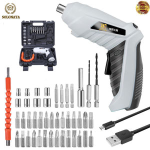 Set Lengkap Obeng Listrik / Mesin Bor Listrik Bor Baterai Tangan Tanpa Kabel Cordless Screwdriver Bor Bit Set Pembuka Baut Free Kabel USB Dan Satu Mata Obeng 3.6V 47PCS
