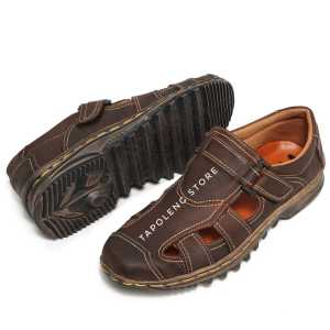 Sepatu Sendal Santai Pria Kulit Sapi Breathable Sandal Musim Panas Tapoleng HN06 Coklat Tua