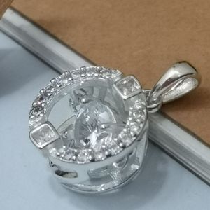 925 Pure Silver Ladies Pendant Circle Two Square Stones With 6mm Move CZ Stone 925纯银灵动吊坠.