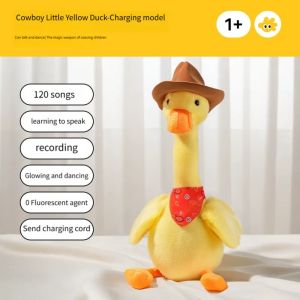SDRYHTDH English Version Electric Duck Plush Toy Singing Dancing Duck Repeating Talking Duck Mimicking Cactus Toys Interactive Dancing Talking Duck Kids Gift