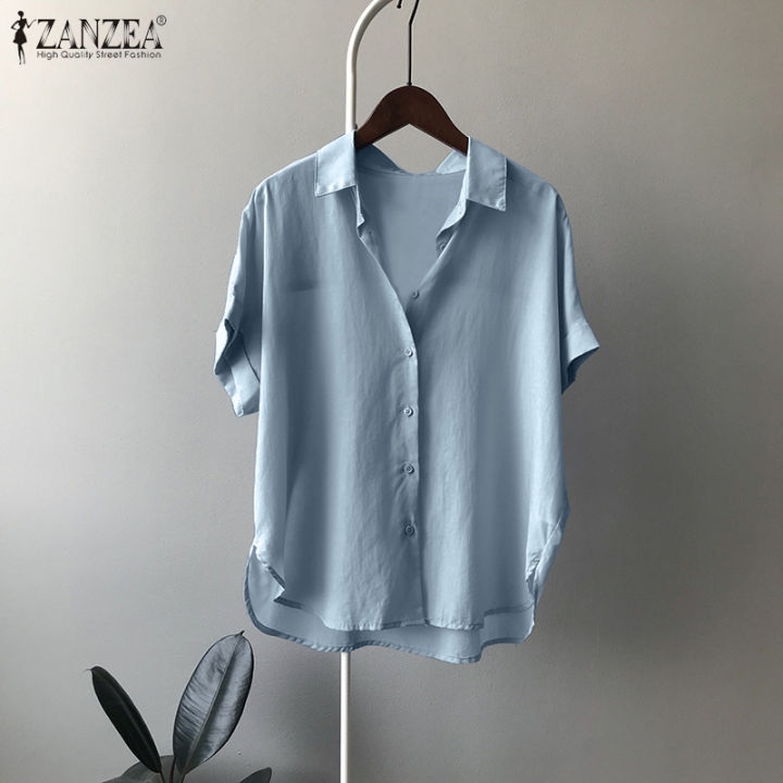 ZANZEA Women Short Sleeve Button T Shirt Tops Ladies Formal Work OL Casual  Loose Blouse #3