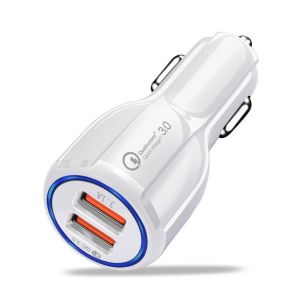 KNQ12 Luminous Dual USB Bowling Fast Charging 5V 3.1A Dual USB Port QC3.0 Car Charger Quick Charge White Car Fast Charging Mobile Phone Charging