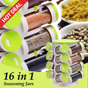 Spice Rack 16 in 1 Rotating Herbs Seasoning Jars Salt Pepper Condiment Storage / Rak Rempah 16 Dalam 1