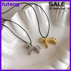 fufeng Minimalism Enamel Drip Glaze Colorful Horse Pendant Long Necklace Adjustable Sweater Chain Simple Jewelry Accessory Gifts