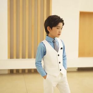 Kids Boys Suit Formal Attire Blazer Pants Suits Set Gentleman Outfit Wedding Ring Bearer Outfit Blazer Vest Shirt Pants Bow Tie Dresswear white tuxedo for baby boy㏇X0422